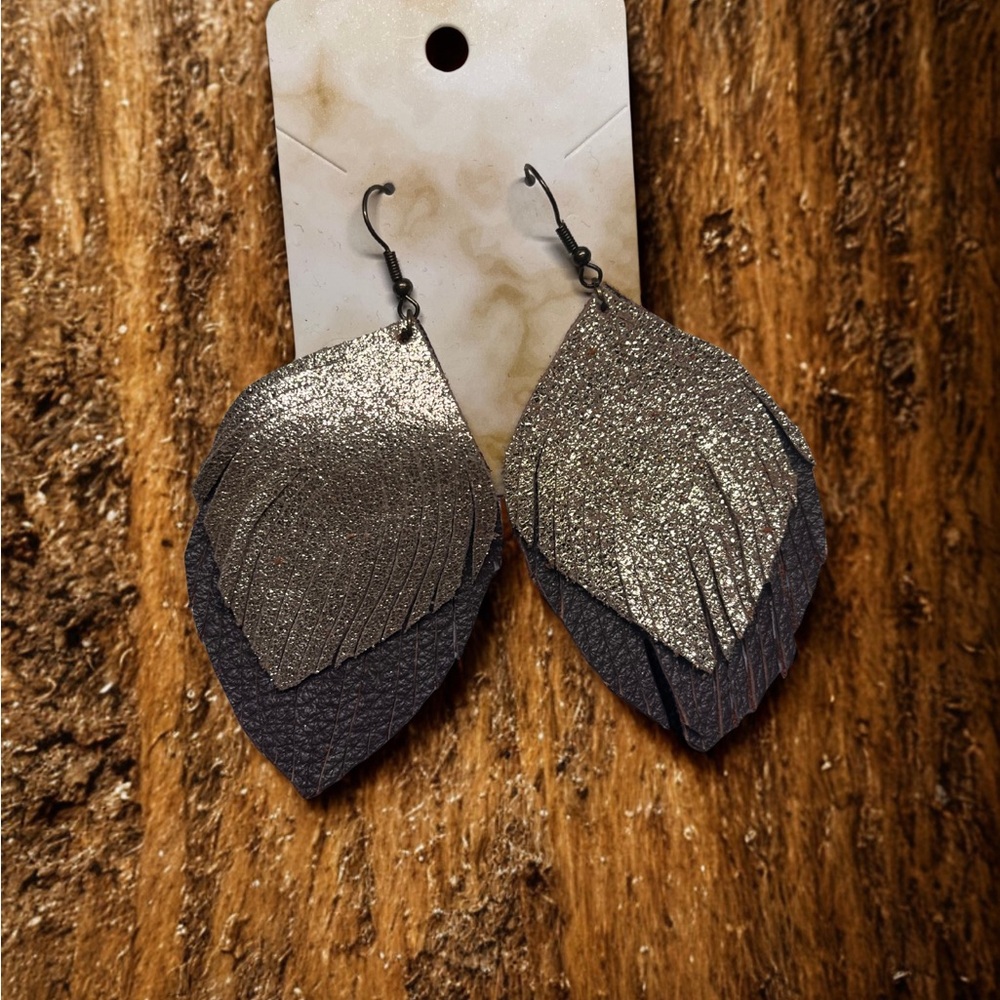 Gold and Black Leather Earrings